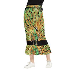 Unusual Peacock Drawn With Flame Lines Maxi Fishtail Chiffon Skirt by Ket1n9