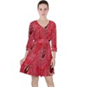 Red Peacock Floral Embroidered Long Qipao Traditional Chinese Cheongsam Mandarin Quarter Sleeve Ruffle Waist Dress View1