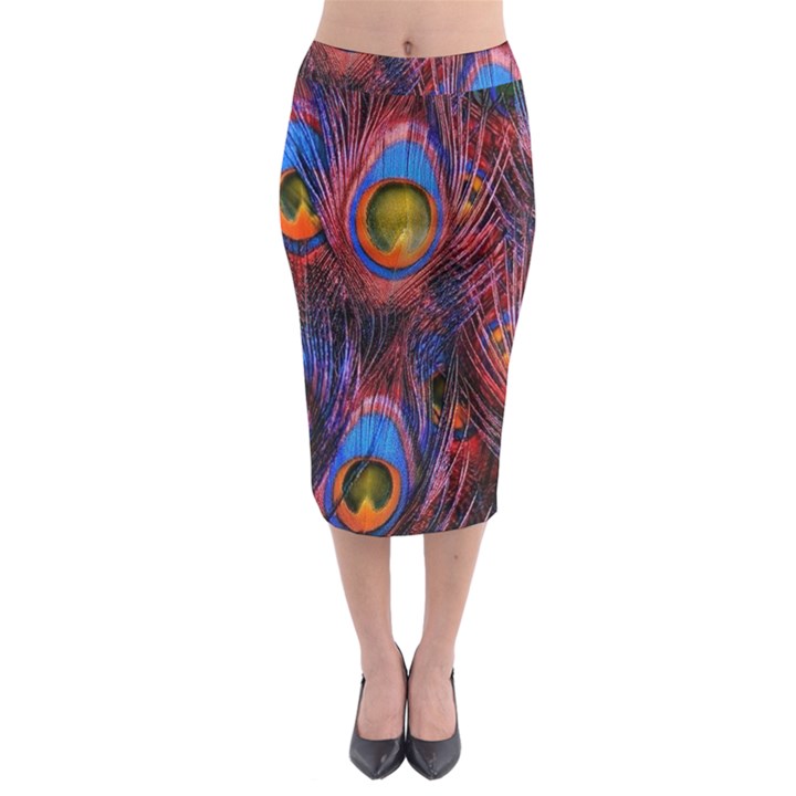 Pretty Peacock Feather Midi Pencil Skirt