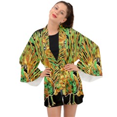 Unusual Peacock Drawn With Flame Lines Long Sleeve Kimono by Ket1n9