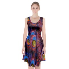 Pretty Peacock Feather Racerback Midi Dress by Ket1n9