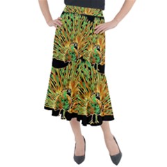 Unusual Peacock Drawn With Flame Lines Midi Mermaid Skirt by Ket1n9