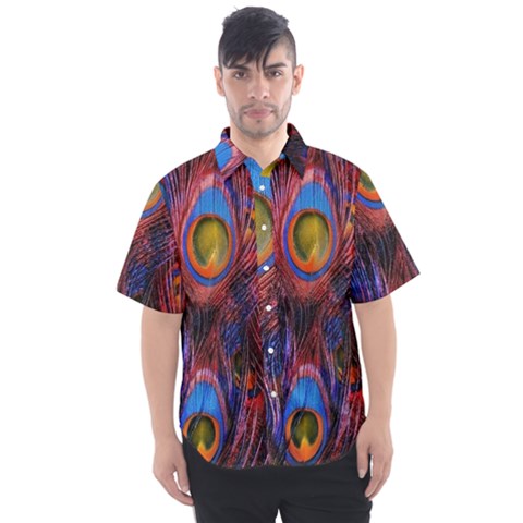 Pretty Peacock Feather Men s Short Sleeve Shirt by Ket1n9