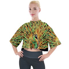 Unusual Peacock Drawn With Flame Lines Mock Neck T-shirt by Ket1n9