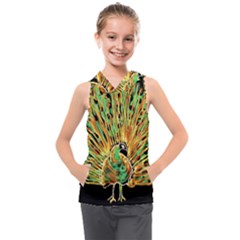 Unusual Peacock Drawn With Flame Lines Kids  Sleeveless Hoodie by Ket1n9