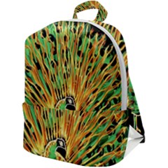 Unusual Peacock Drawn With Flame Lines Zip Up Backpack by Ket1n9