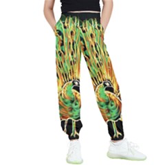 Unusual Peacock Drawn With Flame Lines Kids  Joggers