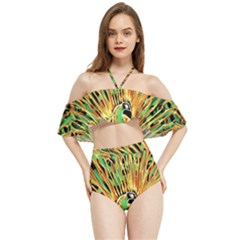 Unusual Peacock Drawn With Flame Lines Halter Flowy Bikini Set  by Ket1n9