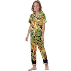 Unusual Peacock Drawn With Flame Lines Kids  Satin Short Sleeve Pajamas Set by Ket1n9