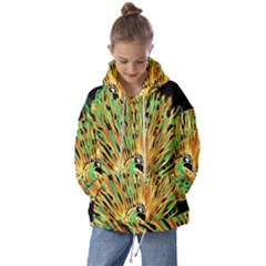 Unusual Peacock Drawn With Flame Lines Kids  Oversized Hoodie by Ket1n9