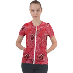 Red Peacock Floral Embroidered Long Qipao Traditional Chinese Cheongsam Mandarin Short Sleeve Zip Up Jacket by Ket1n9