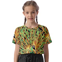 Unusual Peacock Drawn With Flame Lines Kids  Basic T-shirt by Ket1n9