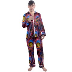 Pretty Peacock Feather Men s Long Sleeve Satin Pajamas Set by Ket1n9