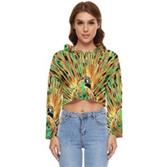 Unusual Peacock Drawn With Flame Lines Women s Lightweight Cropped Hoodie by Ket1n9