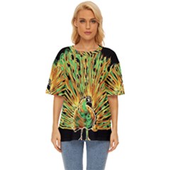 Unusual Peacock Drawn With Flame Lines Oversized Basic T-shirt by Ket1n9