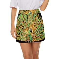 Unusual Peacock Drawn With Flame Lines Mini Front Wrap Skirt by Ket1n9