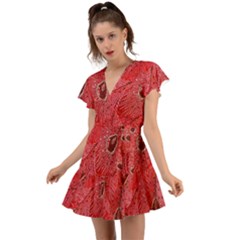 Red Peacock Floral Embroidered Long Qipao Traditional Chinese Cheongsam Mandarin Flutter Sleeve Wrap Dress by Ket1n9