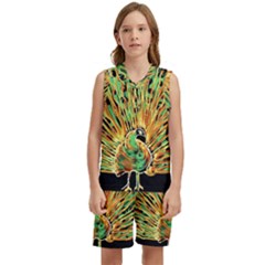 Unusual Peacock Drawn With Flame Lines Kids  Basketball Mesh Set by Ket1n9