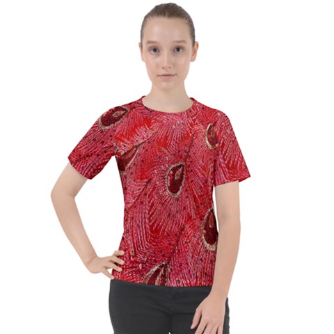 Red Peacock Floral Embroidered Long Qipao Traditional Chinese Cheongsam Mandarin Women s Sport Raglan T-shirt by Ket1n9