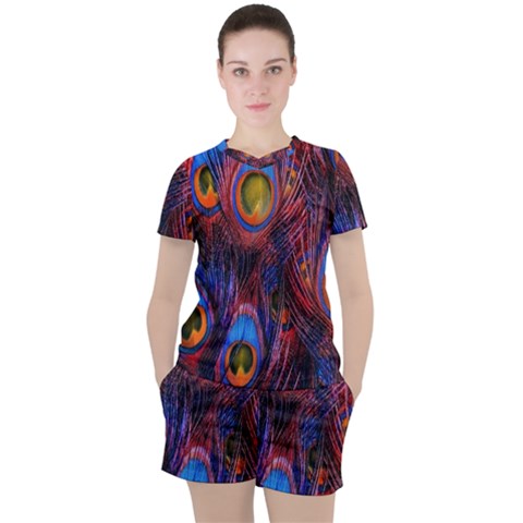 Pretty Peacock Feather Women s T-shirt And Shorts Set by Ket1n9