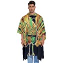 Unusual Peacock Drawn With Flame Lines Men s Hooded Rain Ponchos View1