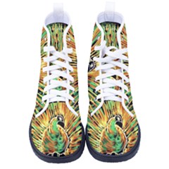 Unusual Peacock Drawn With Flame Lines Men s High-top Canvas Sneakers by Ket1n9