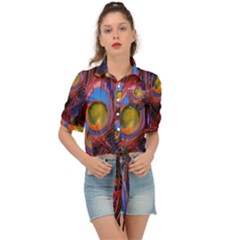 Pretty Peacock Feather Tie Front Shirt  by Ket1n9