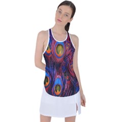 Pretty Peacock Feather Racer Back Mesh Tank Top by Ket1n9