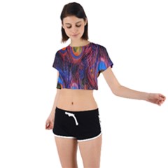 Pretty Peacock Feather Tie Back Short Sleeve Crop T-shirt by Ket1n9