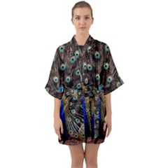 Peacock Half Sleeve Satin Kimono  by Ket1n9