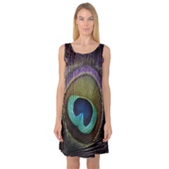 Peacock Feather Sleeveless Satin Nightdress by Ket1n9