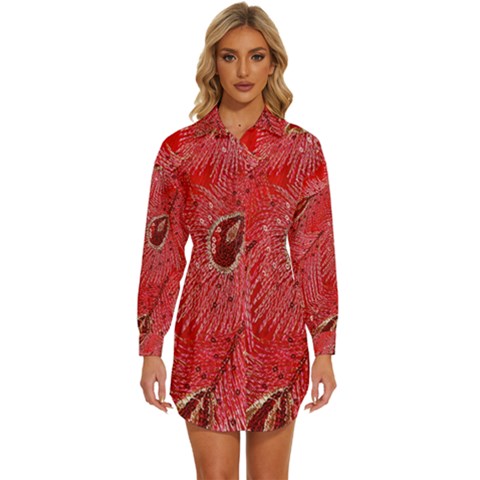 Red Peacock Floral Embroidered Long Qipao Traditional Chinese Cheongsam Mandarin Womens Long Sleeve Shirt Dress by Ket1n9