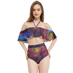 Pretty Peacock Feather Halter Flowy Bikini Set  by Ket1n9