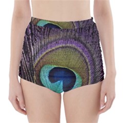 Peacock Feather High-waisted Bikini Bottoms by Ket1n9