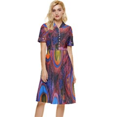 Pretty Peacock Feather Button Top Knee Length Dress by Ket1n9