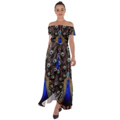 Peacock Off Shoulder Open Front Chiffon Dress by Ket1n9