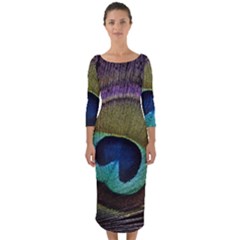 Peacock Feather Quarter Sleeve Midi Bodycon Dress by Ket1n9