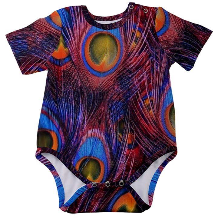 Pretty Peacock Feather Baby Short Sleeve Bodysuit