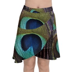 Peacock Feather Chiffon Wrap Front Skirt by Ket1n9