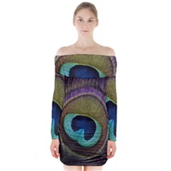 Peacock Feather Long Sleeve Off Shoulder Dress by Ket1n9