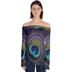 Peacock Feather Off Shoulder Long Sleeve Top by Ket1n9