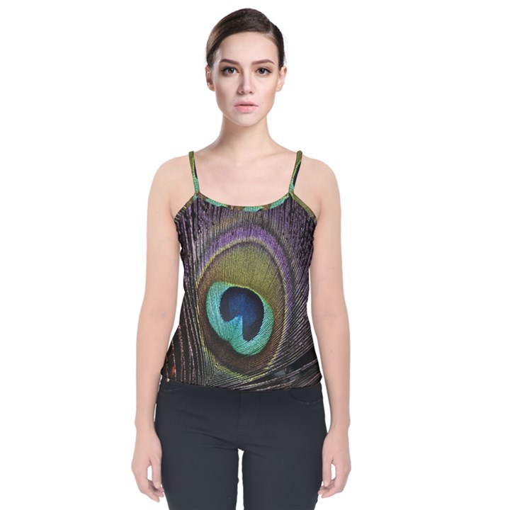 Peacock Feather Velvet Spaghetti Strap Top