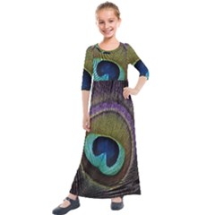 Peacock Feather Kids  Quarter Sleeve Maxi Dress by Ket1n9