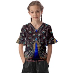 Peacock Kids  V-neck Horn Sleeve Blouse by Ket1n9