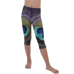 Peacock Feather Kids  Lightweight Velour Capri Leggings  by Ket1n9