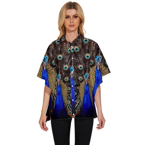 Peacock Women s Batwing Button Up Shirt by Ket1n9