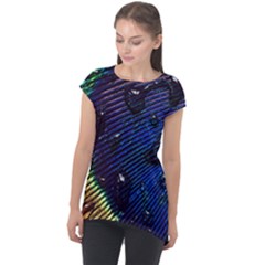 Peacock Feather Retina Mac Cap Sleeve High Low Top by Ket1n9