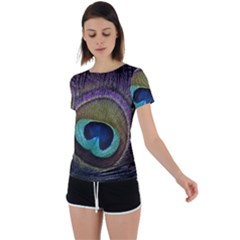 Peacock Feather Back Circle Cutout Sports T-shirt by Ket1n9