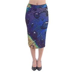 Peacock Feather Retina Mac Velvet Midi Pencil Skirt by Ket1n9