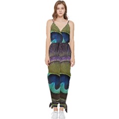 Peacock Feather Sleeveless Tie Ankle Chiffon Jumpsuit by Ket1n9